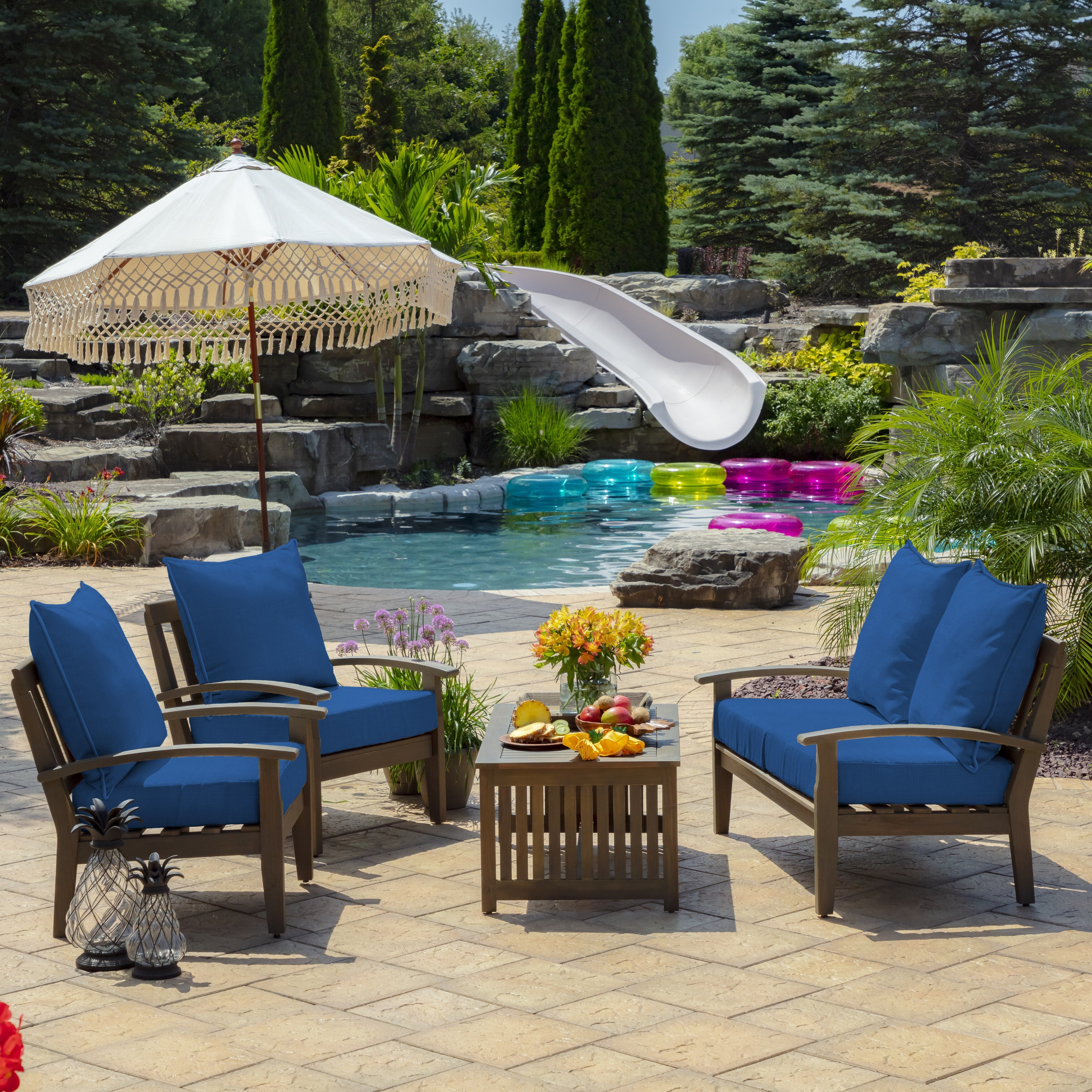 arden outdoor patio umbrellas Kozyard 15 FT Rectangular Double-Sided Umbrella with Solar Lights, Patio Umbrella with Crank Lift, Base Included, UV-Resistant for Pool, safe C0 water and stain protection helps your cushion set withstand continued outdoor use and two sets of ties on the seat bottom make sure your cushion stays firmly in place. patio umbrella 9 round with