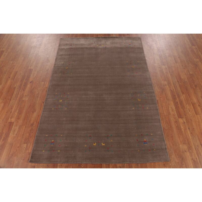 Light Brown Tribal Gabbeh Indian Area Rug Handmade Wool Carpet - 5'3"x 7'9"