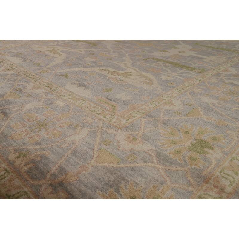 All-Over Gray Oushak Indian Area Rug Hand-Knotted Wool Carpet - 9'3" x 12'0"