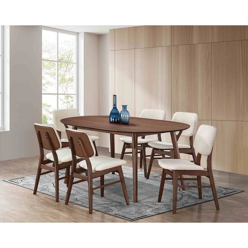 Walnut Finish Mid Century Modern 7PC Dining Set Table and Chairs