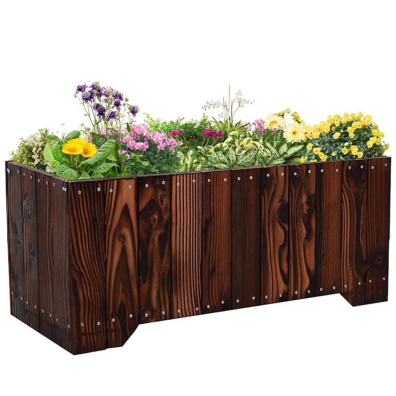 37.5"x15"x15.75" Raised Garden Bed, Wooden Planters For Outdoor Plants, Rectangle Vegetable Planter Box For Patio - Brown