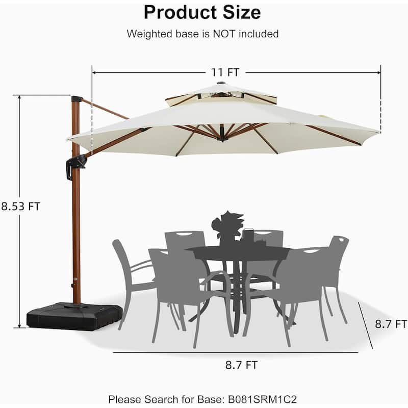 PURPLE LEAF 11ft Round Wood Pattern Patio Cantilever Umbrella