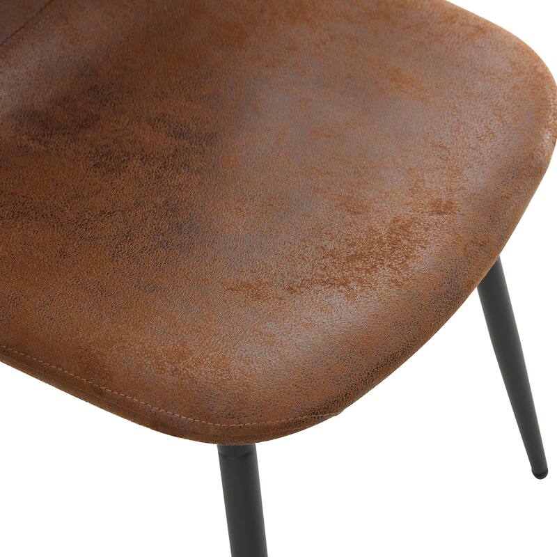 42" Round Minimalist Dining Table Set for 4, Wood Grain Dinner Table with 4 Techno-Fabric Chairs and Metal Legs