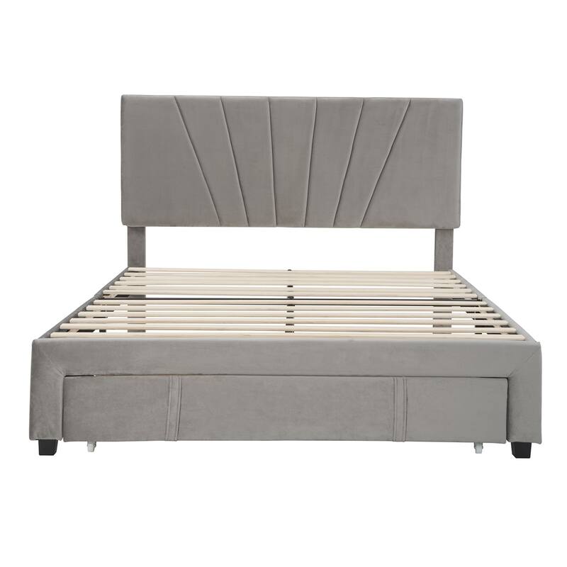 Merax Queen Velvet Upholstered Platform Bed Storage Bed with a Big Drawer