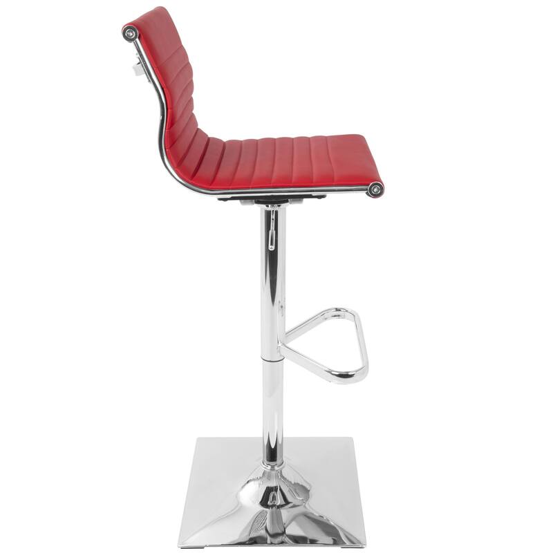 45.50" Red Leather and Silver Upholstered Swivel Bar Stool