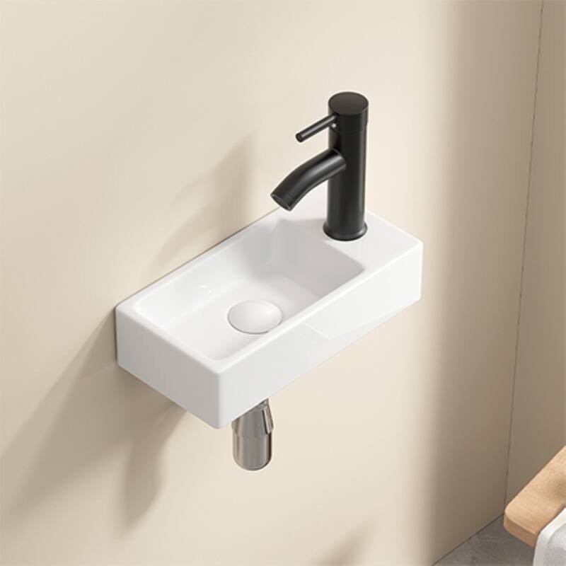 GDFStudio - Kairo 18" Modern Ceramic Wall Hung Cloakroom Basin Sink with Rectangular Basin, without Tap and Drain