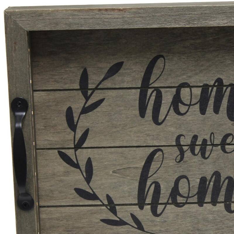 HomeRoots 16" Dark Gray And Black Home Sweet Home Serving Tray With Handles And LED Lights - 15.50 in. x 2.25 in. x 12.00 in.