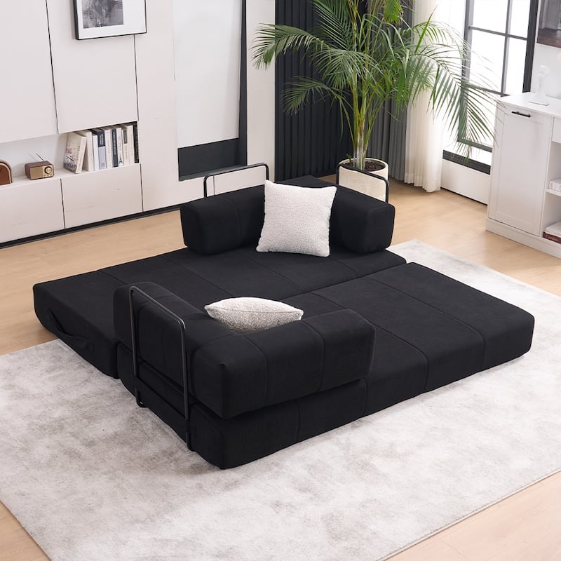 78.5" Folding Sofa Bed with 2 Pillows, Convertible Foam Futon Couch, Corduroy Fold-Out Couch for Living Room, Office