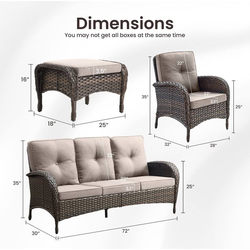 Gymojoy 5-Piece Outdoor Wicker Patio Furniture with 3 Seat Sofa, Rattan Coversation Set with Water Resistant Cushions