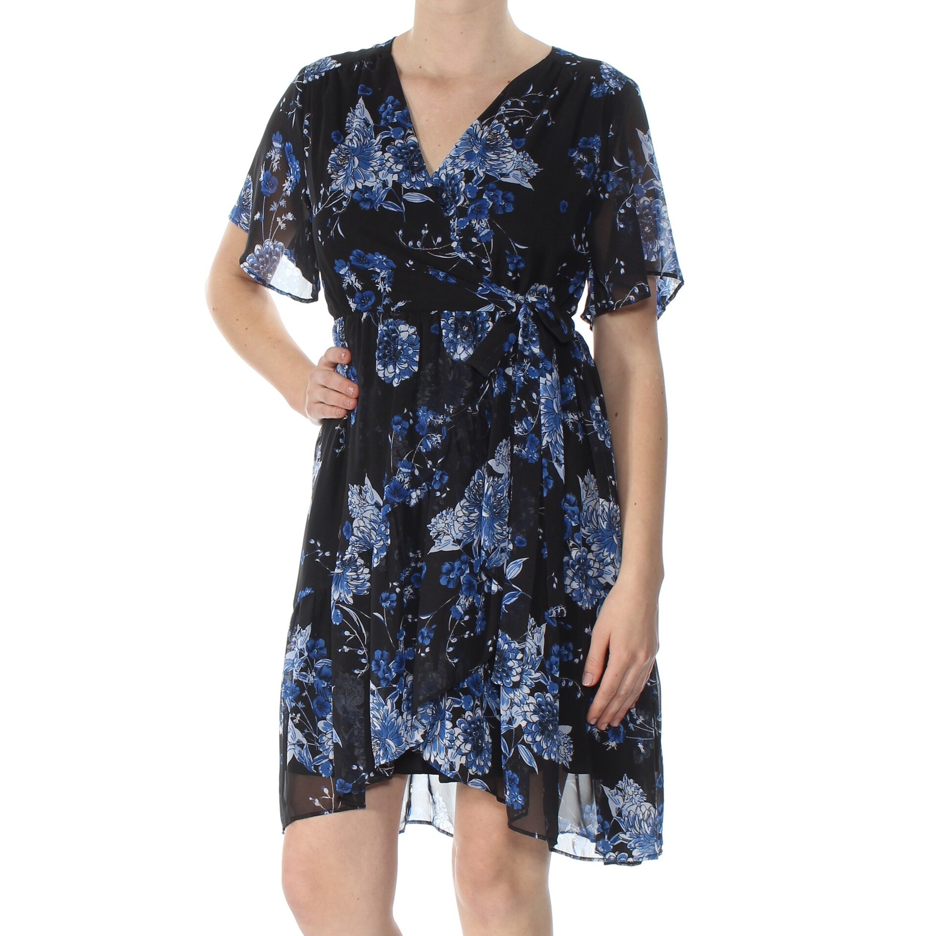 blue faux wrap dress