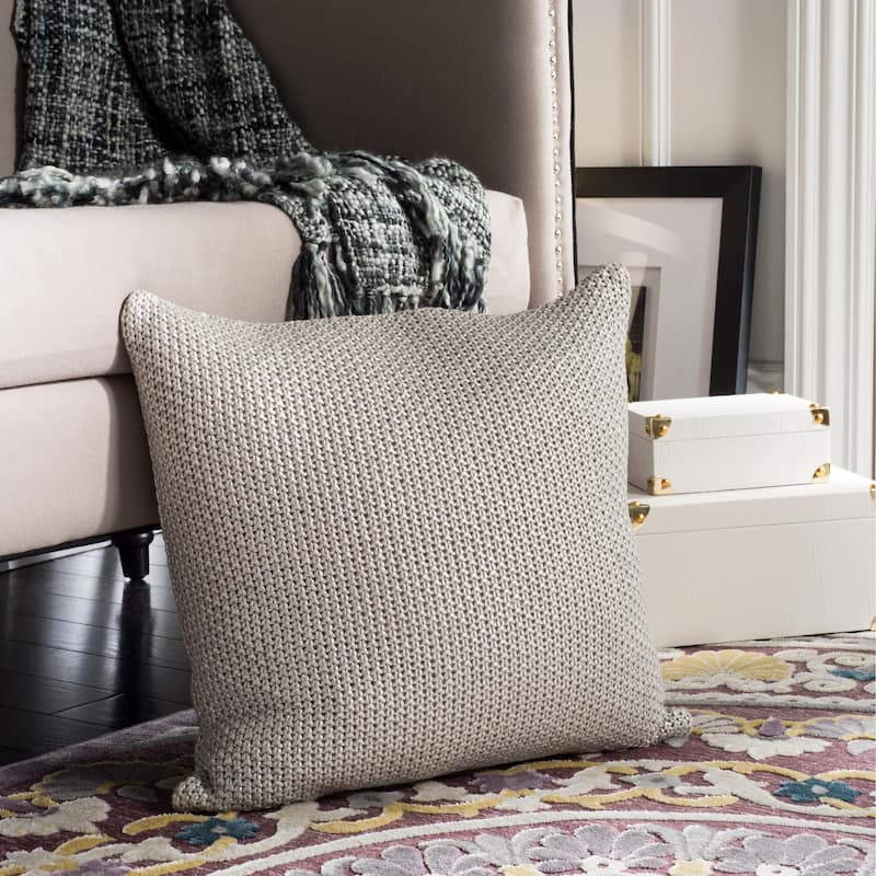SAFAVIEH Sheng Grey Knit Cotton 20-inch Decorative Pillow