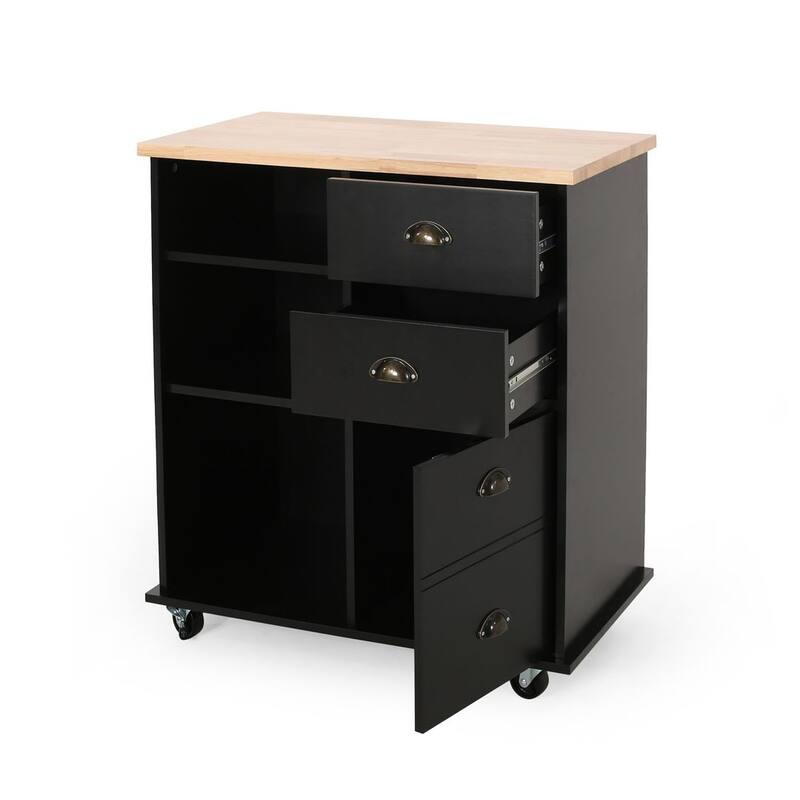 Contemporary Wood Kitchen Cart with Wheels Drawers and Cabinet by Christopher Knight Home