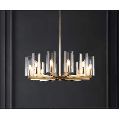 SAFAVIEH Couture Benicio Gold Chandelier - 28.5 IN W x 28.5 IN D x 17 / 47 IN H