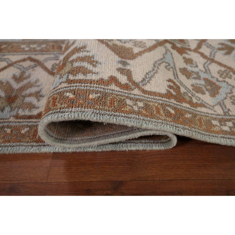 Light Blue Oushak Indian Area Rug Hand-Knotted Wool Carpet - 8'1"x 9'11"