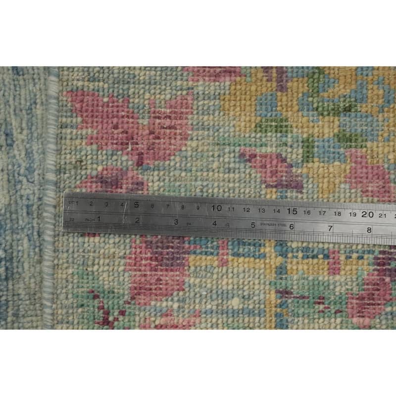 Hand Knotted Oriental 100% Wool Carpet Traditional Floral Navy Blue & Blues Ziegler Runner Rug - 14' 8'' X 4' 10''