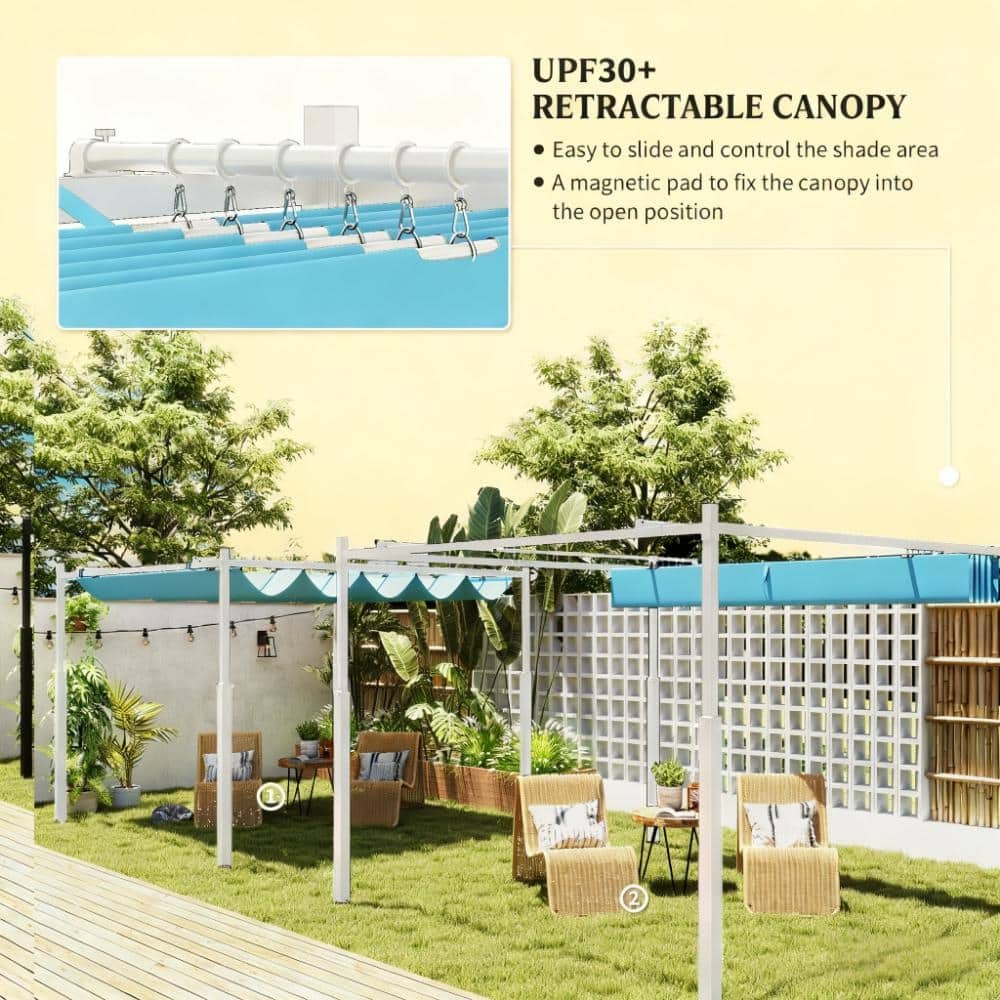 GDFStudio - Vincent Modern Outdoor Pergola with Retractable Canopy and Secure Magnetic Design