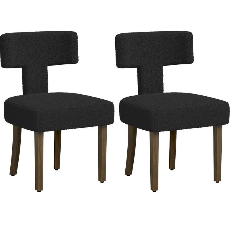 Dining Chairs Boucle Fabric Lamb Upholstered T-Shape (Set of 2)