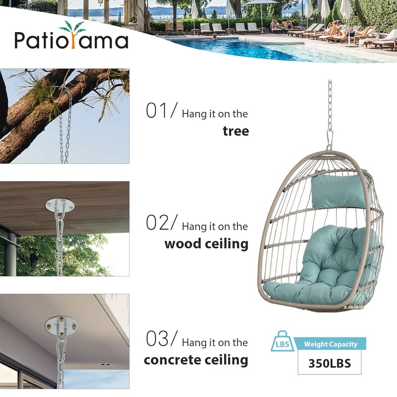 Outdoor/Indoor Wicker Hanging Chair (No Stand)