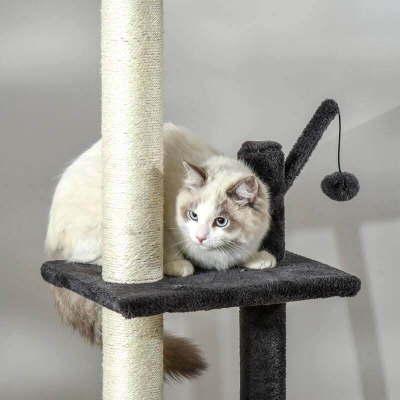 106" Huge Cat Tree Kitty Activity Center Floor-to-Ceiling Cat Climbing Toy with Scratching Post Board - Gray