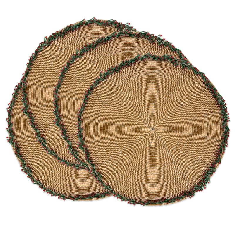 Elegant Evergreen Beaded Wreath Border Placemat (Set of 4)