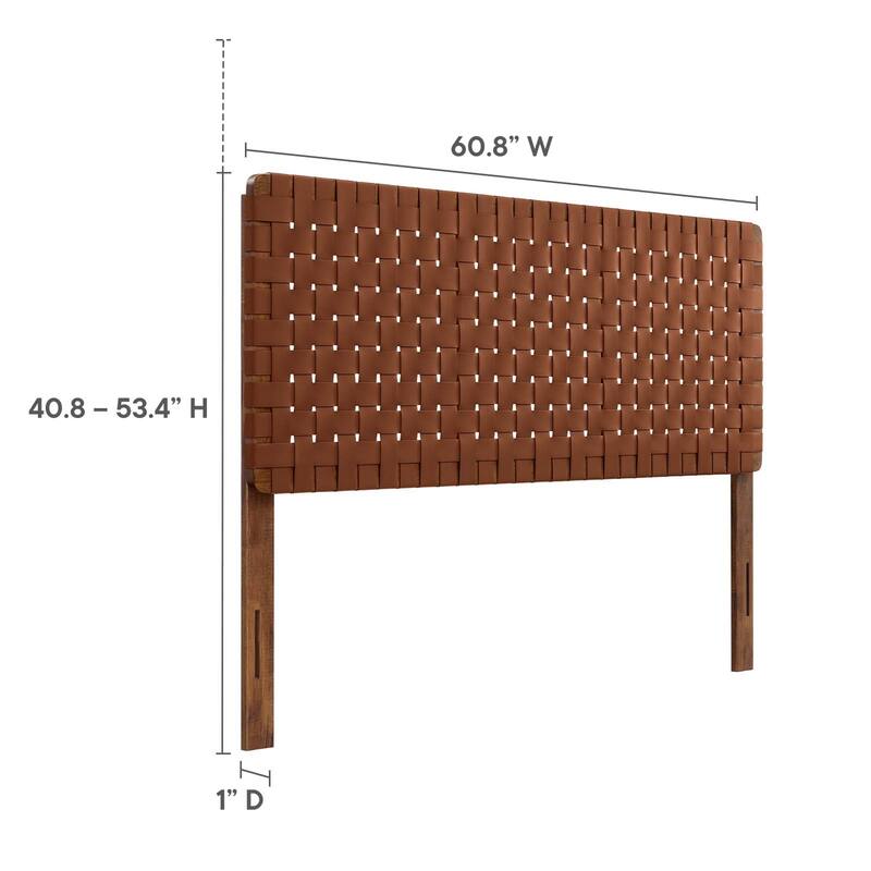 Ditmas Solid Wooden Brown Leather Basket Weaved Queen Size Headboard