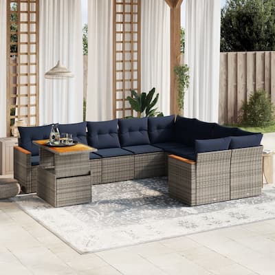 vidaXL Patio Sofa Set with Cushions Outdoor Furniture 10 Piece Poly Rattan - 24.4 x 24.4 x 27.2