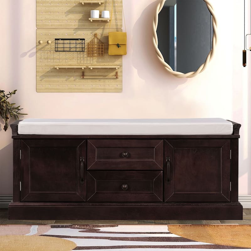 Vintage Chic Wooden Storage Bench with Removable Foam-Filled Velvet Seat Cushion - Espresso
