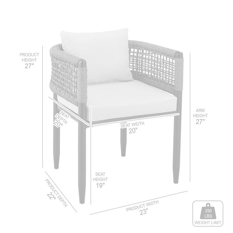 Felicia Black Aluminum & Grey Rope Outdoor Dining Chairs - Set of 2