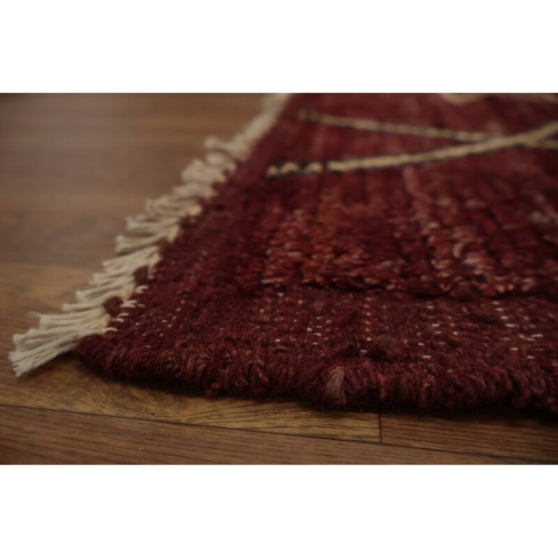 Hand Knotted Oriental 100% Wool Carpet Modern Tribal Red Moroccan Area Rug - 9' 9'' X 7' 0''