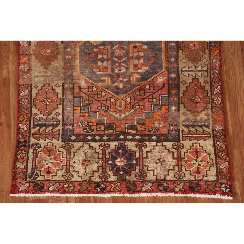 Vegetable Dye Hamedan Persian Antique Runner Rug Handmade Wool Carpet - 3'5"x 10'11"