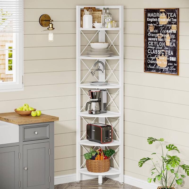 5-Tier Corner Shelves, 5 Shelf Corner Bookshelf and Bookcase