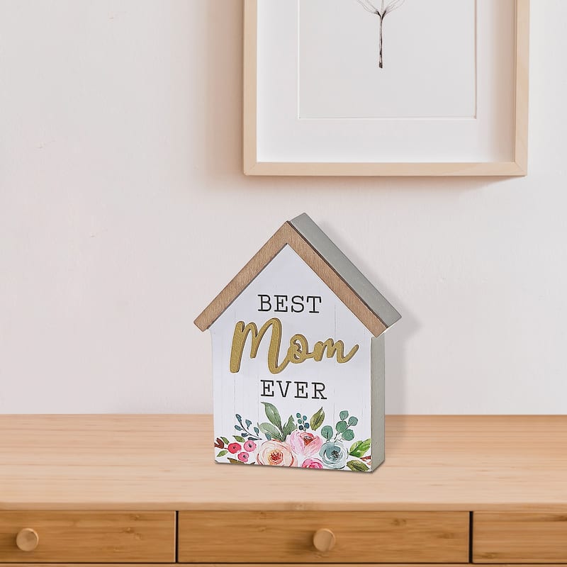 Wood House Shape Block Decor Best Mom Ever
