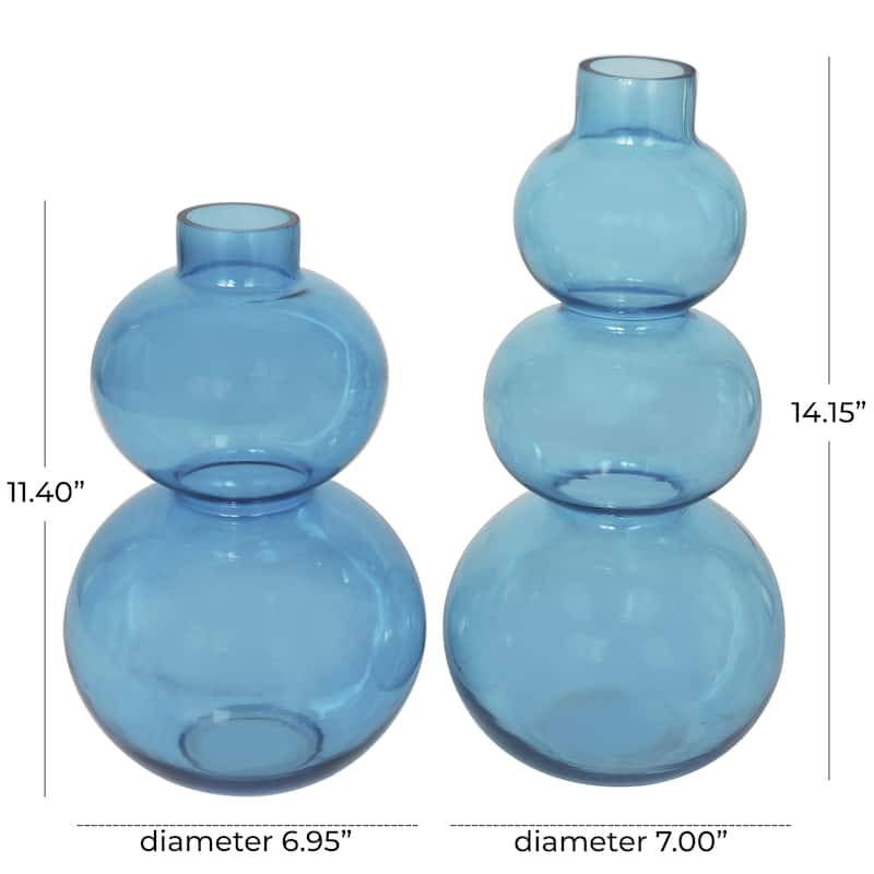 Glass Bubble Decorative Vase with Various Sizes - Set of 2 Blue - Roche River Decor