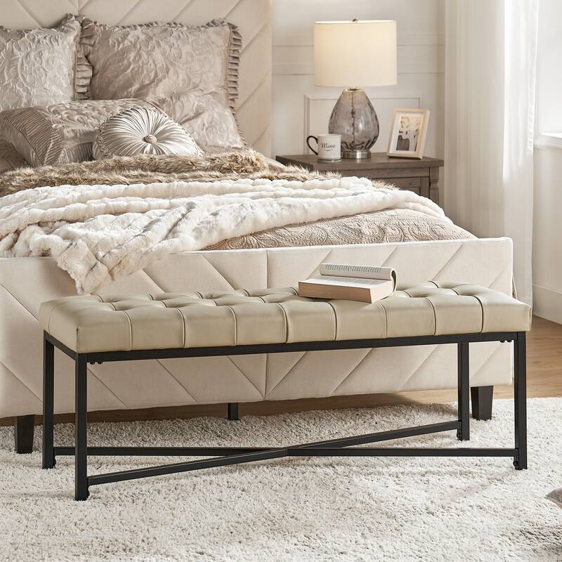 Eberhard Modern 50.5" Genuine Leather Upholstered Bench with Metal Legs by HULALA HOME
