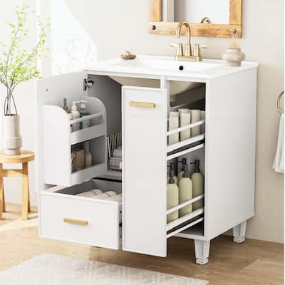 Freestanding Vanity Set with Door Shelf,Deep Drawer,2-Tier Pull-Out Basket