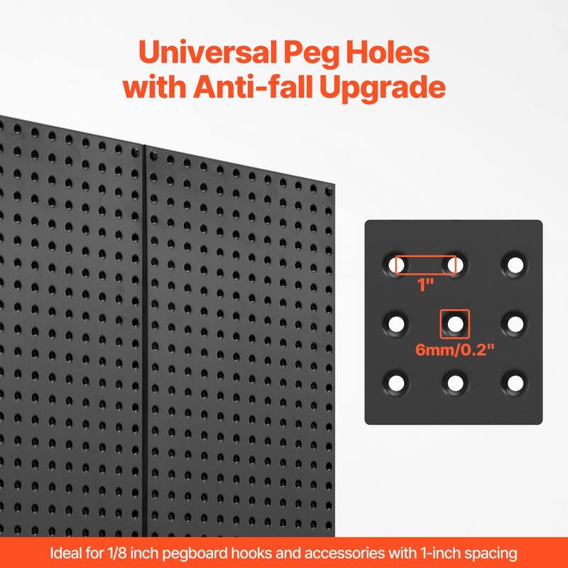 Black Steel Pegboard Panel, Wall Mount for Garage Tool Storage