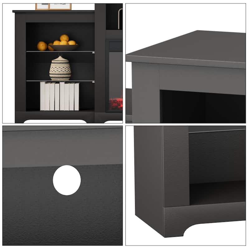 32" H TV Stand with Fireplace for TVs up to 80" - Remote Control, Energy-Efficient Heater, 16-Color Light Strip