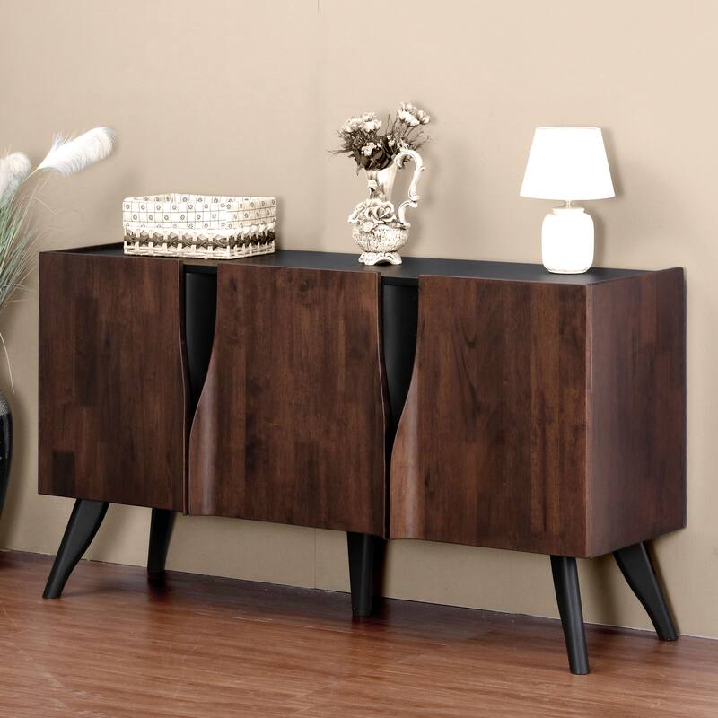 Furniture of America Abigail XI Mid-Century Modern Walnut Solid Wood 62-inch Dining Server with Drawer and Shelves