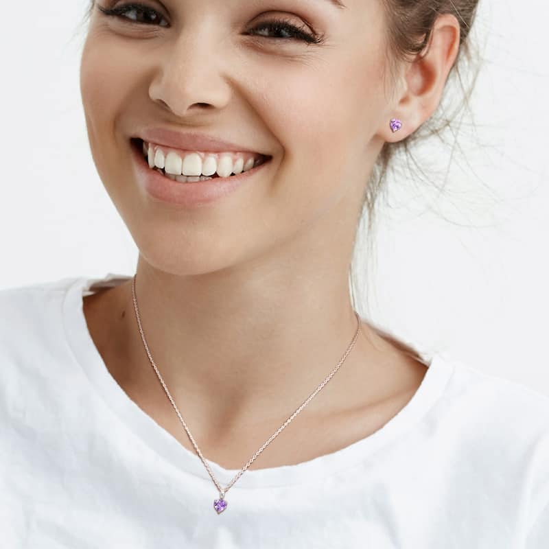 Miadora 2 1/10ct TGW Heart-Shape Amethyst Set of Necklace and Earrings in Sterling Silver