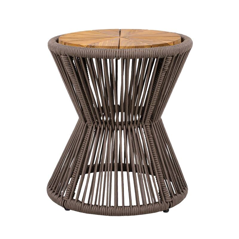 Scott Living - Nara 18.9"H Modern Outdoor Acacia Wood and Woven Rope Side Table, Tapered Cylindrical Silhouettes Design
