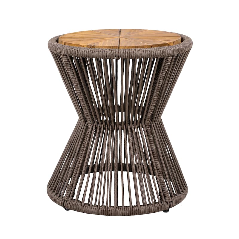 Scott Living - Nara Modern Outdoor Acacia Wood and Woven Rope Sculptural Side Table, Set of 2 - 32.28"L