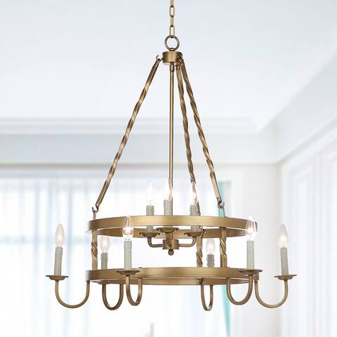 SAFAVIEH Lighting Crowley Adjustable 9-light Gold Chandelier - 31"x31"x38 -108"