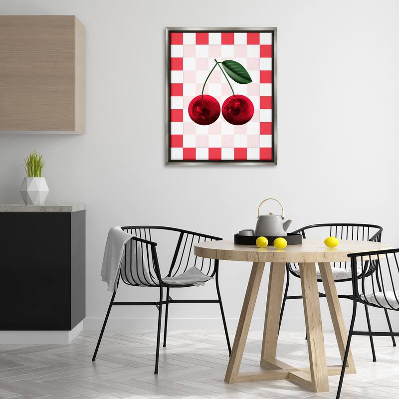 Stupell Disco Cherries on Checkered Framed Floater Canvas Wall Art Design By Marcus Prime