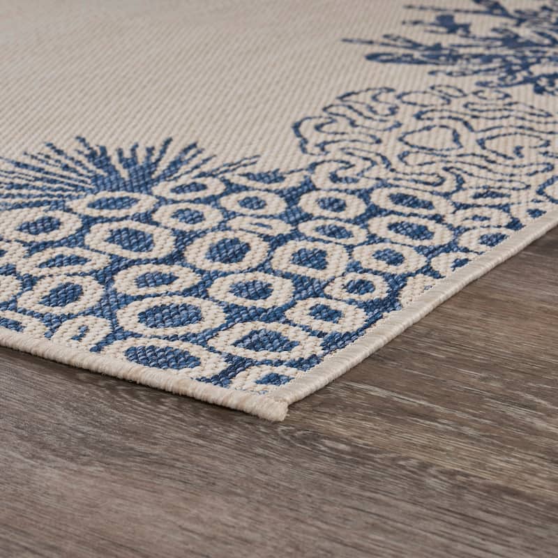 Sevita Tides Coastal Coral Reef Beige/Navy Indoor/Outdoor Area Rug
