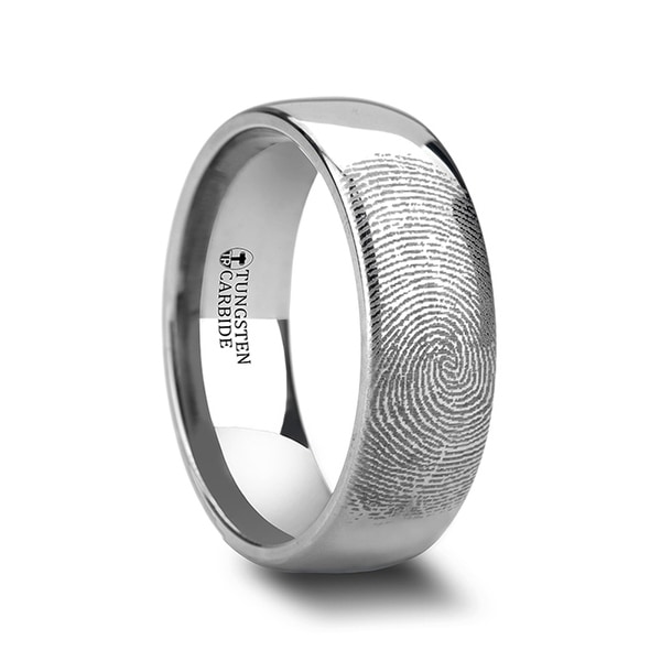 THORSTEN - Fingerprint Engraved Domed Tungsten Ring Polished