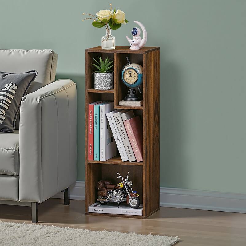 Javlergo Set of 2 Modern 4-Tier Bookshelves Asymmetric Storage Shelf Horizontal or Vertical Bookcase for Living Room Bedroom