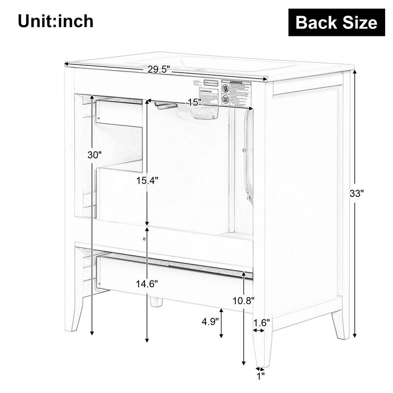 30" Bathroom Vanity with Sink, Bathroom Vanity Cabinet with Three Drawers and Door, Solid Wood and MDF