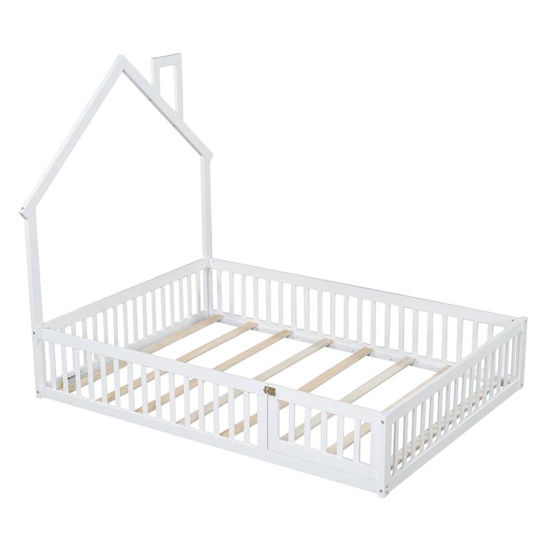 Roomfitters Wood Full Size House Platform Bed with Guardrail