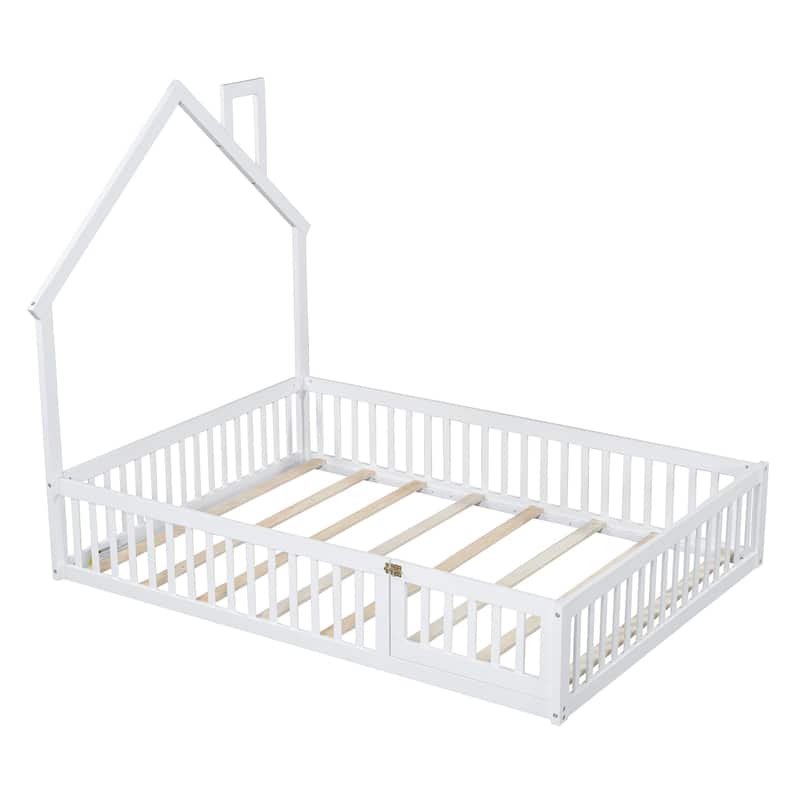 Wood House Platform Bed with Guardrail