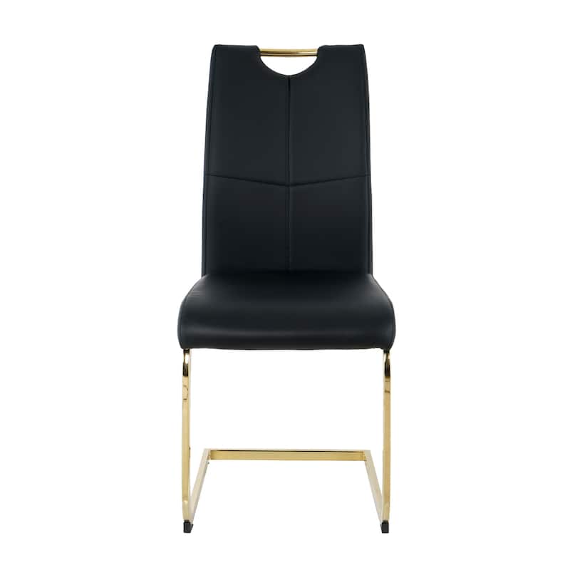 Set of 2,Dining Chairs with Faux Leather Padded Seat Upholstered Chair with gold Metal Legs